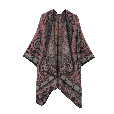 Women's Retro Paisley Imitation Cashmere Shawl Warm Open Front Cape Fashion Classic Outerwear Cloak Winter Scarf