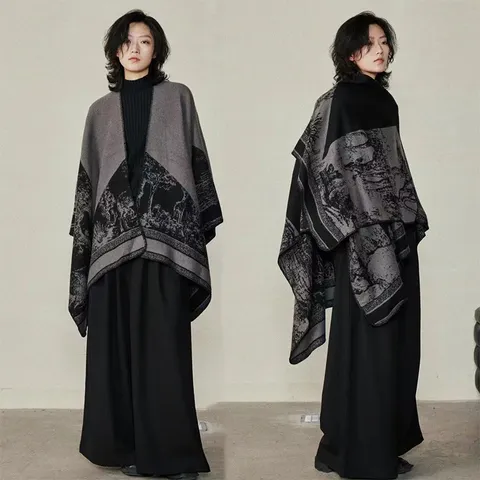 Ethen-Stil Reisen Großer Schal Herbst Winter Warm Imitat Kaschmir Split Umhang Umhang Damen Mode Dekorativer Schal