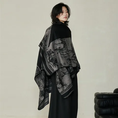 Ethen-Stil Reisen Großer Schal Herbst Winter Warm Imitat Kaschmir Split Umhang Umhang Damen Mode Dekorativer Schal