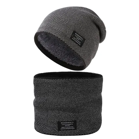 Winter Warm Knitted Beanie Hat And Thickened Plush Lined Neck Warmer Set Men Women Thermal Windproof Fleece Hat Scarf Set