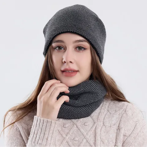 Winter Warm Knitted Beanie Hat And Thickened Plush Lined Neck Warmer Set Men Women Thermal Windproof Fleece Hat Scarf Set