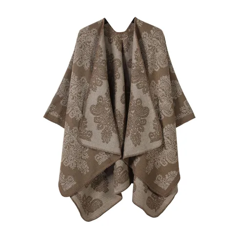 Capa Chal de Imitación Cashmere con Patrón Étnico Retro para Mujer Invierno Cálido Cardigan Frente Abierto Manta Poncho