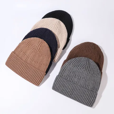 Winter Verdickt Warm Gestrickt Beanie Mütze Winddicht Einfarbig Herren Thermal Outdoor Radfahren Totenkopf Mütze