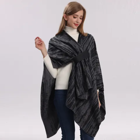 Damen Elegant Leopardenmuster Jacquard Schal Doppelseitig Seitengurt Poncho Schlitz Cape Warm Winter Für Reise Fotografie