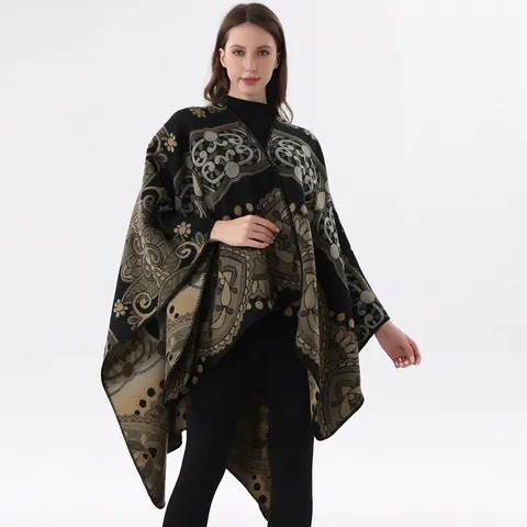 Chal Poncho Jacquard Floral Étnico Vintage Grueso Cálido Capa De Imitación De Cachemira Para Unisex Invierno Otoño Diario