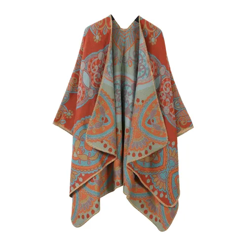 Chal Poncho Jacquard Floral Étnico Vintage Grueso Cálido Capa De Imitación De Cachemira Para Unisex Invierno Otoño Diario