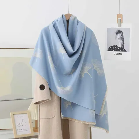 Vintage Elegant Polyester Doppelseitiger Jacquard Schal Stola Mit Quantenfransen Botanisch Ginkgo Kamelie Muster Winter Warmer Schal Für Damen