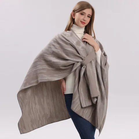 Damen Elegant Leopardenmuster Jacquard Schal Doppelseitig Seitengurt Poncho Schlitz Cape Warm Winter Für Reise Fotografie
