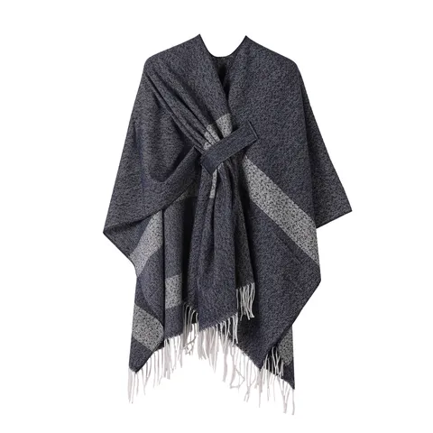 Europäischer Stil Offene Front Schal Umhang Mit Quaste Schnürung Gestreift Jacken Warm Polyester Poncho Mantel Für Damen