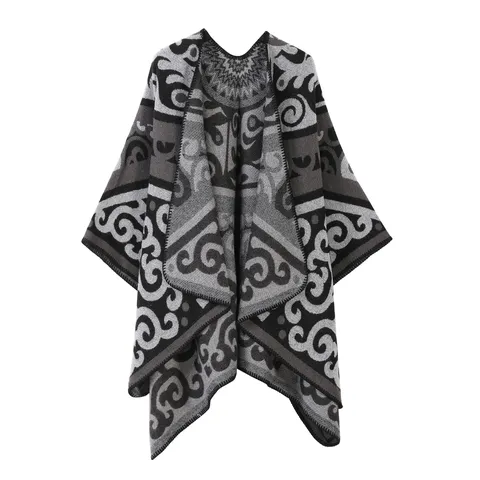 Bohemian Ethno-Stil Quaste Retro Schal Faux Kaschmir Warm Poncho Mantel Blumenmuster Geometrische Wrap Für Damen