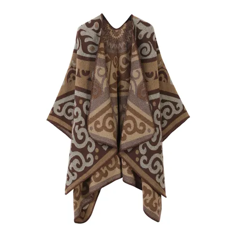 Bohemian Ethno-Stil Quaste Retro Schal Faux Kaschmir Warm Poncho Mantel Blumenmuster Geometrische Wrap Für Damen