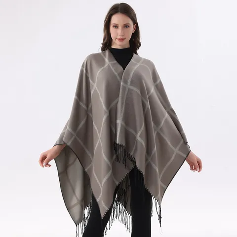 Poncho Capa de Cuadros con Borlas para Mujer Acrílico tipo Cachemira Chal Suave Cálido para Viajes Aire Libre Patrón de Cuadros Invierno