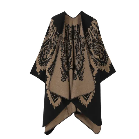Chal de Estilo Étnico para Mujer Imitación Cachemira Capa Retro Floral Geométrico Jacquard Poncho Cálido para Viajes Fotografía