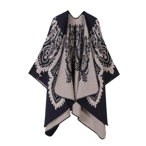 Chal de Estilo Étnico para Mujer Imitación Cachemira Capa Retro Floral Geométrico Jacquard Poncho Cálido para Viajes Fotografía