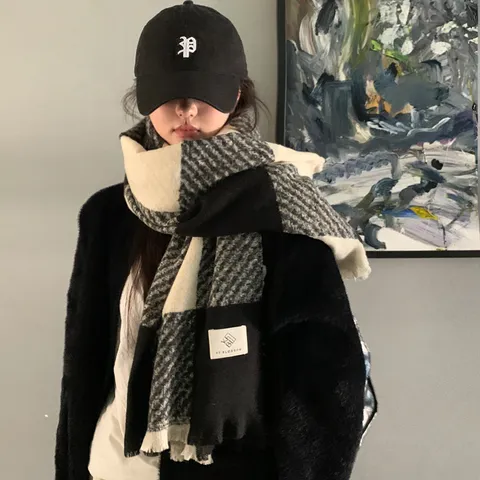 Damen Winter Dicke Warme Schal Retro Ginkgoblatt Kamelie Karo Doppelseitige Jacquard Stola Mit Quasten Weicher Schal Für Frauen Mädchen Studenten