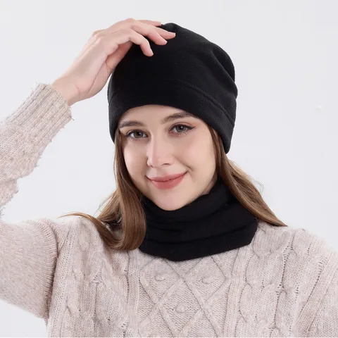 Winter Polarfleece Mütze Schal Set Winddicht Thermisch Halswärmer Beanie Für Outdoor Radfahren Reiten Verstellbarer Kordelzug Unisex