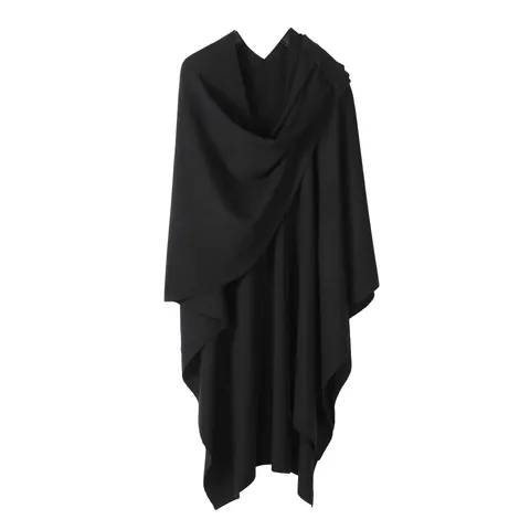 Damen Einfarbig Gestrickt Umhang Schal Elegant Minimalistisch Kerngesponnenes Garn Offen Geteilt Poncho Warm Winter Mode Tuch