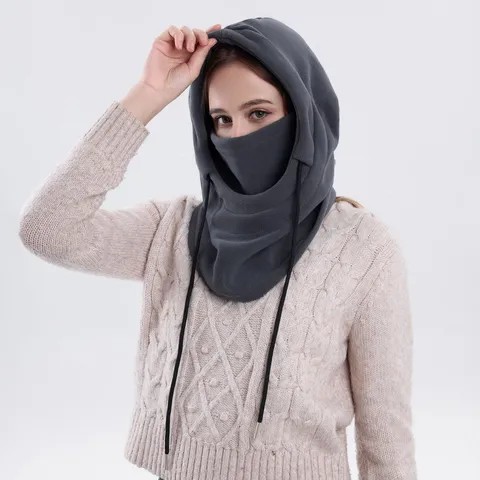 Winter Cycling Thickened Fleece Warm Hooded Hat Windproof Face Mask Scarf Outdoor Thermal Cap For Men Women