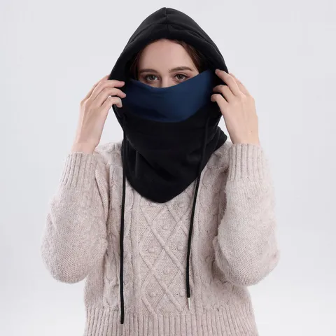 Winter Cycling Thickened Fleece Warm Hooded Hat Windproof Face Mask Scarf Outdoor Thermal Cap For Men Women