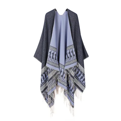 Fashion Double Sided Tasseled Knitted Shawl Imitation Cashmere Warm Split Cape Blanket For Women And Men