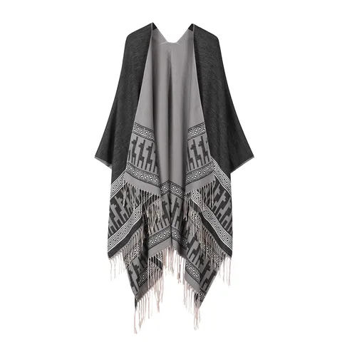 Fashion Double Sided Tasseled Knitted Shawl Imitation Cashmere Warm Split Cape Blanket For Women And Men