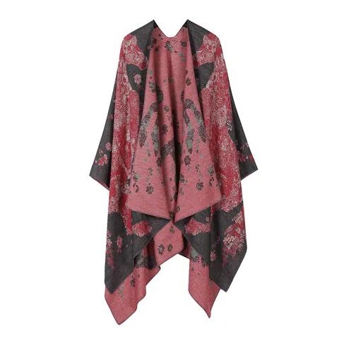 Unisex Retro Horse Pattern Knitted Jacquard Shawl Open Split Cape Versatile Warm Winter Fashion Cloak Scarf