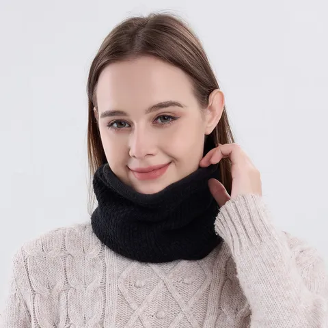 Winter Gebreide Nekwarmer Voor Heren Dames Fleece Gevoerde Sjaal Effen Kleur Thermische Snood Outdoor Nekwarmer Acryl
