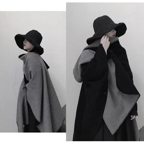 Women Autumn Winter Imitation Cashmere Shawl Retro Ethnic Geometric Pattern Open Front Cape Warm Poncho Scarf