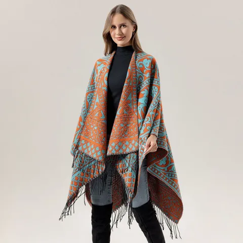 Ethnischer Stil Faux Kaschmir Schal Fransen Quaste Warme Decke Umhang Damen Winter Herbst Reisen Tägliche Oberbekleidung