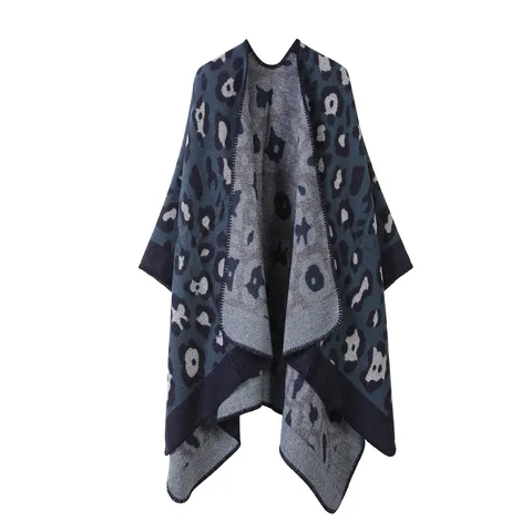 Women Fashion Faux Cashmere Shawl Leopard Print Warm Winter Cape Poncho Casual Open Front Scarf Wrap