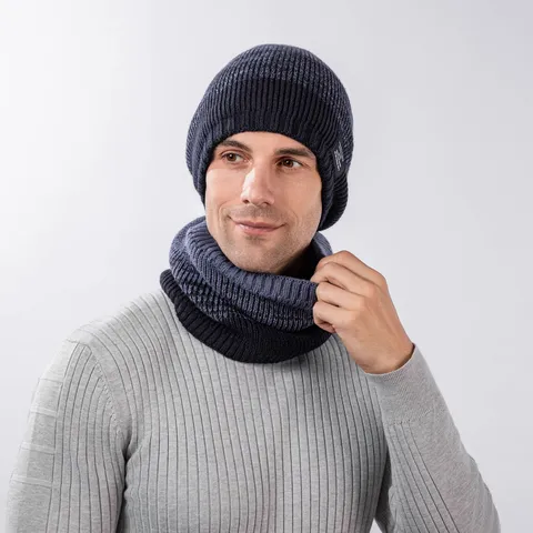 Winter Warm Gestrickte Mütze und Schal Set Fleece Gefüttert Farbverlauf Thermische Kaltwetter Accessoires für Damen