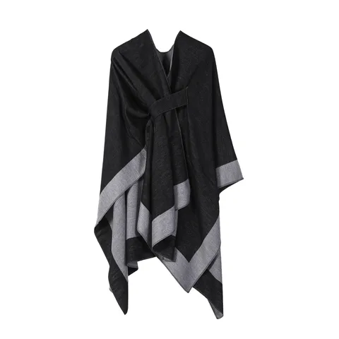 Multifunktionaler Warmer Strick Schal Umhang Damen Winter Gestreifte Decke Cape Minimalistischer Mode Casual Oberbekleidung