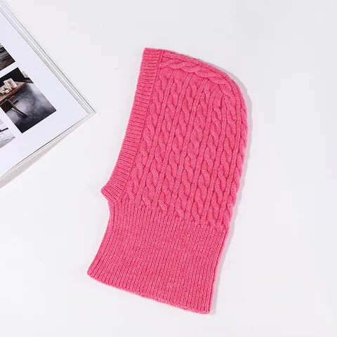 Winter Knitted Hooded Scarf Thickened Cable Knit Pullover Beanie Hat Warm Neck Warmer For Men And Women