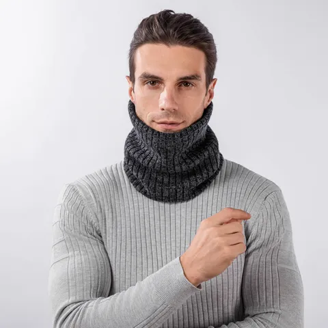 Winter Fleece-Lined Neck Gaiter Striped Knitted Acrylic Infinity Scarf Warm Neck Warmer For Men Women
