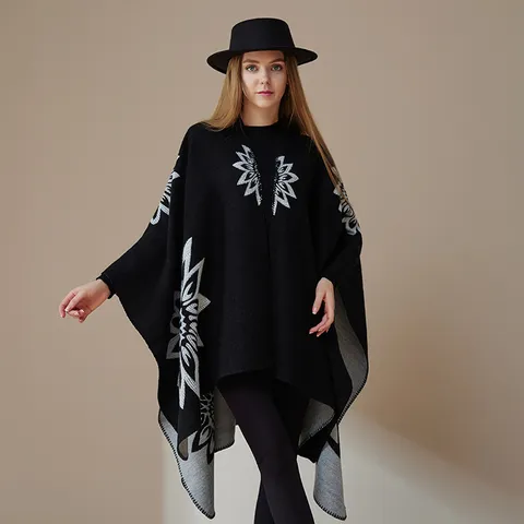 Damen Winter Warmer Schal Umhang Aus Kunstkaschmir Doppelseitiges Jacquard Decke Wrap Casual Mode Poncho Fransen Schal Outerwear