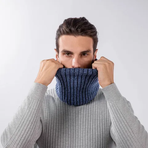Winter Fleece-Lined Neck Gaiter Striped Knitted Acrylic Infinity Scarf Warm Neck Warmer For Men Women