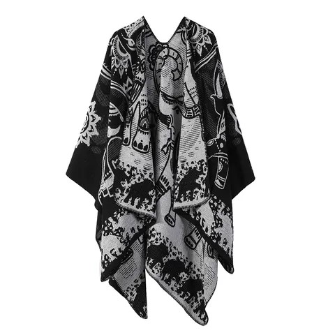Damen Retro Leopard Elefant Polyester Jacquard Schal Doppelseitig Verdickt Warm Lang Schal Mode Herbst Winter