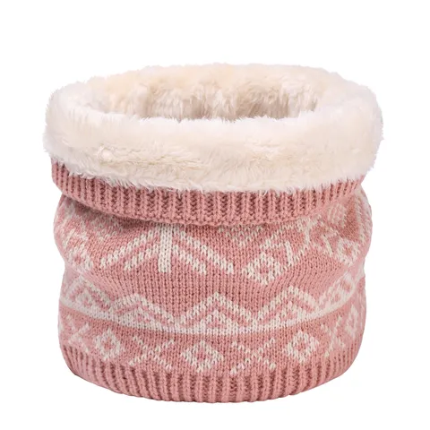 Winter Knitted Fleece Lined Neck Warmer Scarf Geometric Snowflake Print Thermal Snood Loop Scarf For Women Men