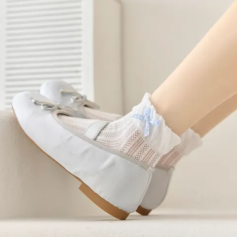 Women Cute Bowknot Lace Short Socks Japanese Sweet Style Breathable Mesh Cotton Casual Ankle Socks Summer