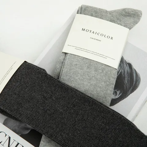 Calcetines Altos de Algodón para Mujer Rayas Verticales Color Sólido Medias Largas Casuales Muslo Alto Cálidas Para Niñas