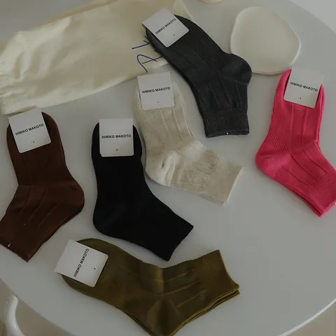 Chaussettes Mi-Bas Décontractées en Coton pour Femmes Couleur Unie Rayures
