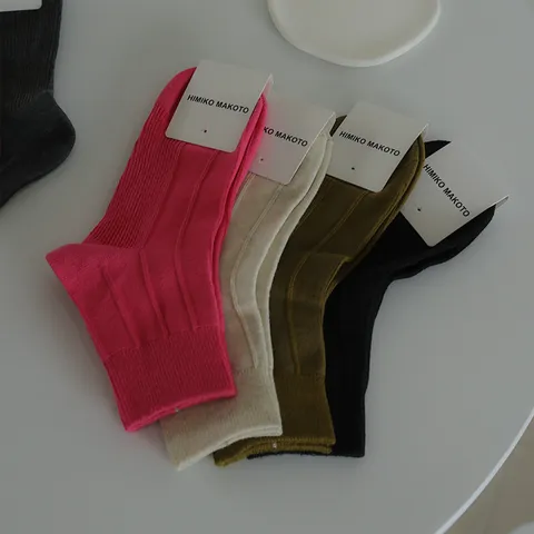 Chaussettes Mi-Bas Décontractées en Coton pour Femmes Couleur Unie Rayures
