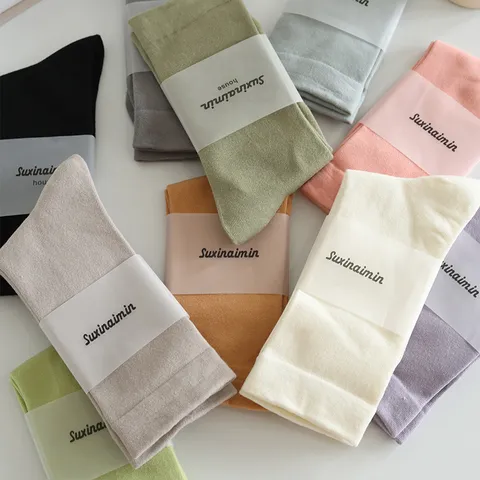 Chaussettes Mi-Mollet pour Femmes Morandi Couleur Unie Coton Doux Décontracté Quotidien Respirant Mode Basique Hôtellerie