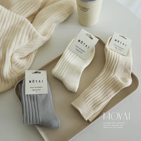 Γυναικείο Casual Cotton Crew Socks Μονόχρωμο Ελαστικό Ribbed Mid-Tube Socks Μαλακό Καθημερινό Μόδα Hosiery