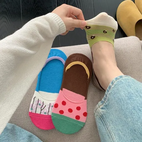 Women's Cute Floral Colorblock No Show Socks Thin Breathable Low Cut Invisible Socks Ins Style Casual Short Socks