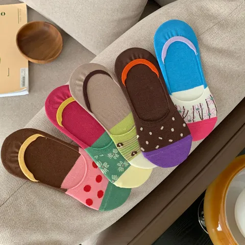 Women's Cute Floral Colorblock No Show Socks Thin Breathable Low Cut Invisible Socks Ins Style Casual Short Socks