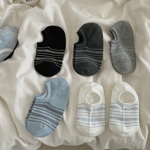 Chaussettes Invisibles Fines en Coton Décontractées pour Femmes Rayées Pois Été Respirantes Coupe Basse Chaussettes Courtes