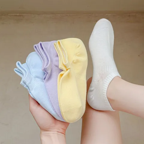 Chaussettes Invisibles Basses en Coton pour Femmes Printemps Été Unies Respirantes