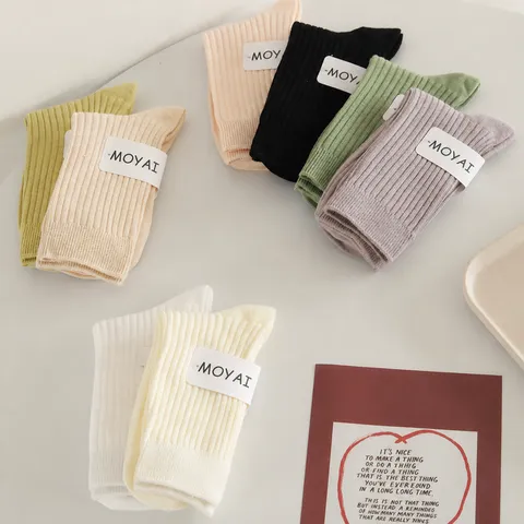 Damen Casual Baumwollmischung Wadenlange Socken Einifarbig Gerippt Preppy Stil Slouch Socken Tägliche Mode Socken