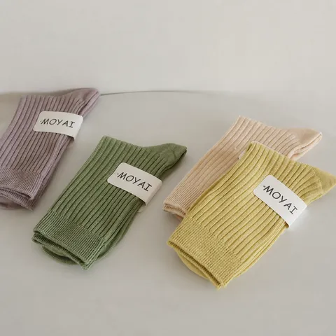 Damen Casual Baumwollmischung Wadenlange Socken Einifarbig Gerippt Preppy Stil Slouch Socken Tägliche Mode Socken
